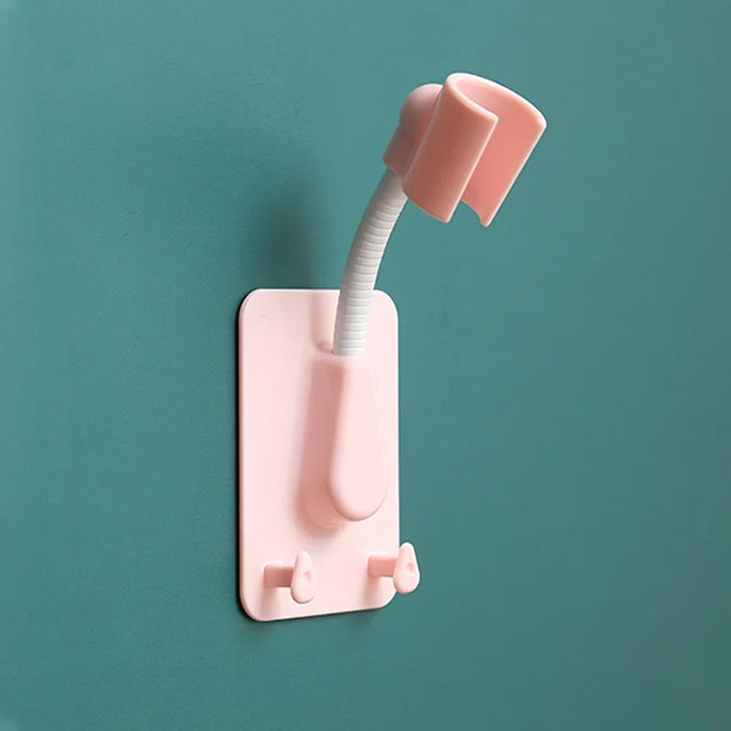 360° Shower Head Holder Adjustable Self-Adhesive Showerhead Bracket Wall Mount With 2 Hooks Stand SPA Bathroom Universal ABS 1pc