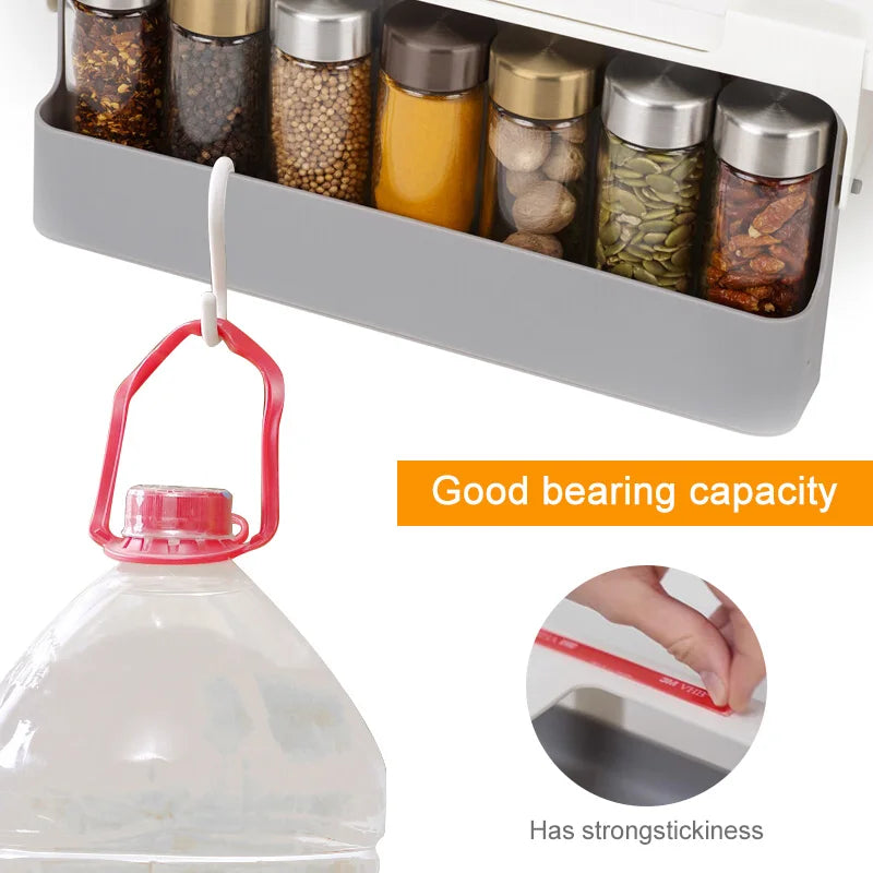 Estante de especias de cocina autoadhesivo para montar en la pared, debajo del estante, organizador de especias para botellas de condimentos, estante de almacenamiento de cocina