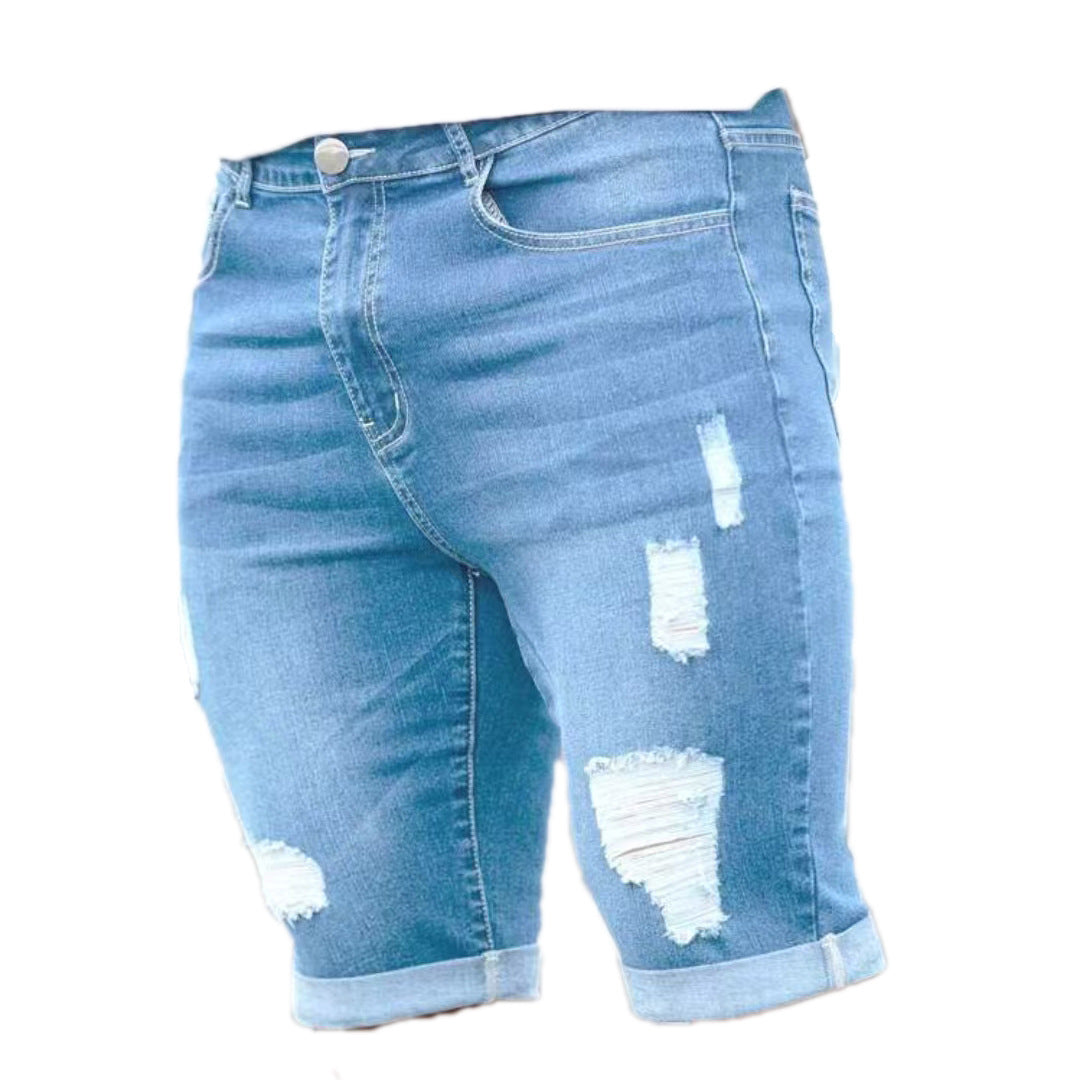 Shorts vaqueros de verano con diseño multiagujero en azul