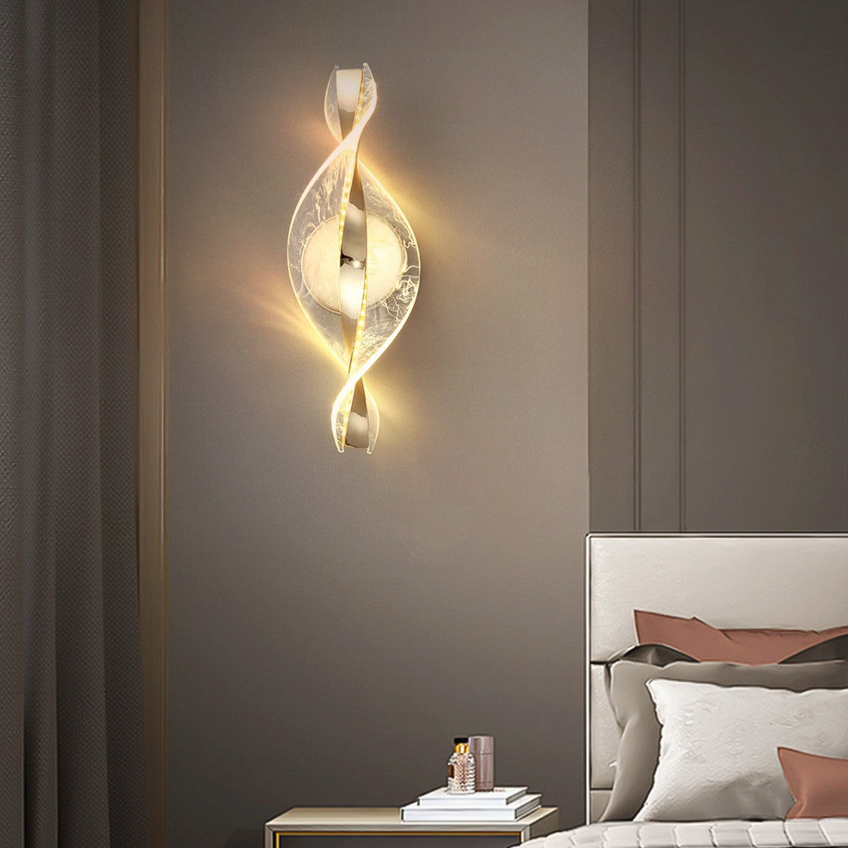 Applique murale décorative dorée en aluminium avec flocon de neige et éclairage LED pour couloir