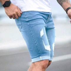 Shorts vaqueros de verano con diseño multiagujero en azul