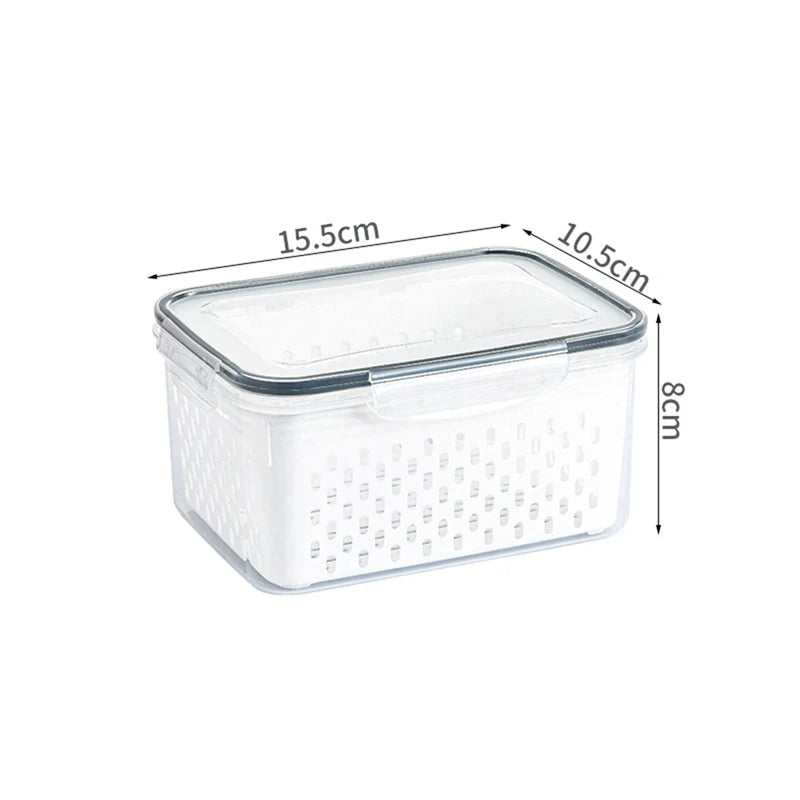 Lot de 3 boîtes de conservation pour réfrigérateur avec couvercles et passoire, boîtes de rangement pour fruits et légumes