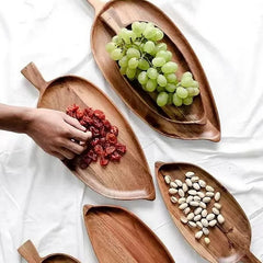 Japanese Style High Aesthetic Wooden Leaf Shaped Afternoon Tea Snack Tray,  Western Food Sushi Tray Dessert Fruits Dining Plate