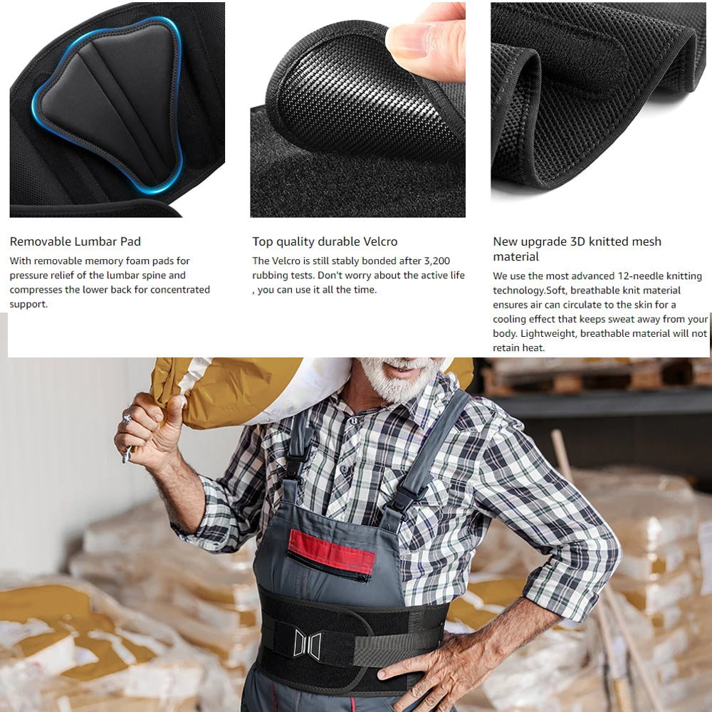 Back Brace for Lower Back Pain, Sciatica, Herniated Disc, Scoliosis, Back Support Belt with Soft Pad, Lightweight Lumbar Support