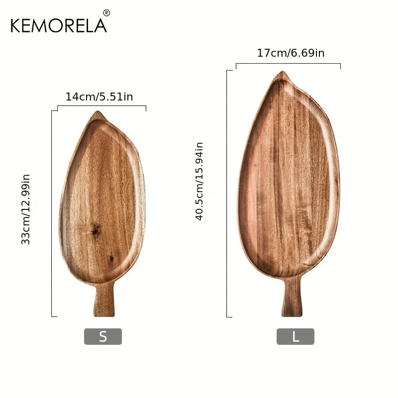 Japanese Style High Aesthetic Wooden Leaf Shaped Afternoon Tea Snack Tray,  Western Food Sushi Tray Dessert Fruits Dining Plate