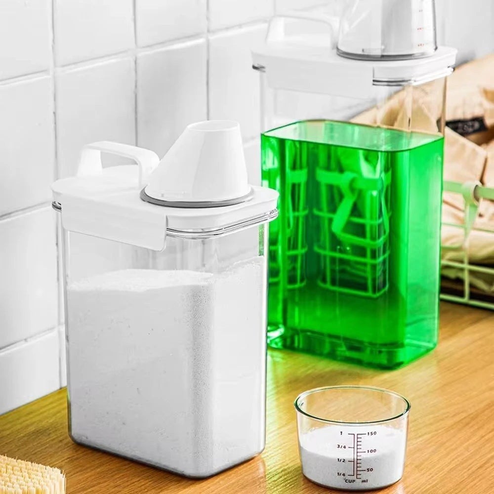 Dispensador hermético de detergente para ropa, caja de almacenamiento de polvo, recipiente transparente para detergente líquido con tapas, tarro
