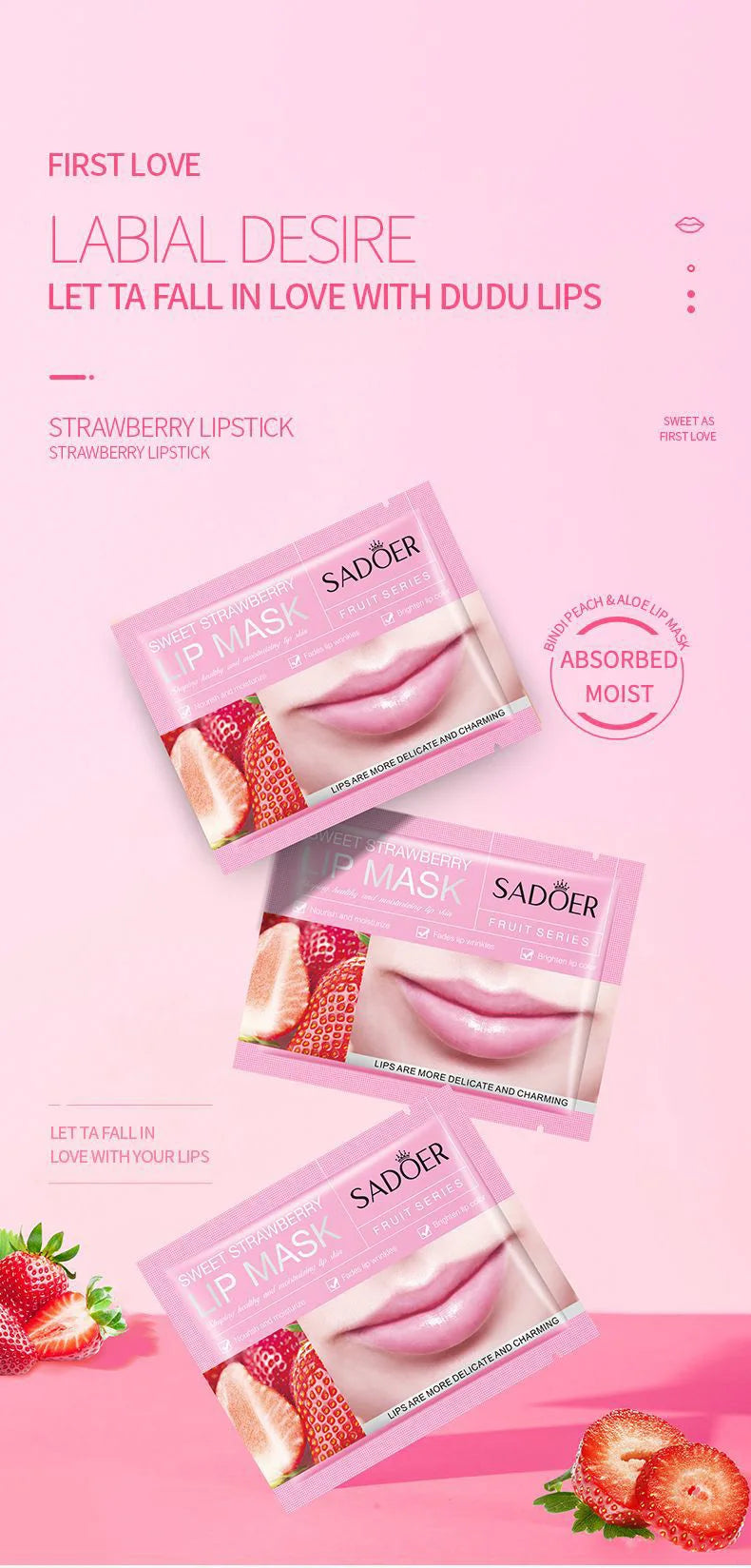 10pcs SADOER Fruits Moisturizing Lip Mask Lips Skin Care Nourishing Hydrating Crystal Collagen Gel Lip Patches Lips Plumper