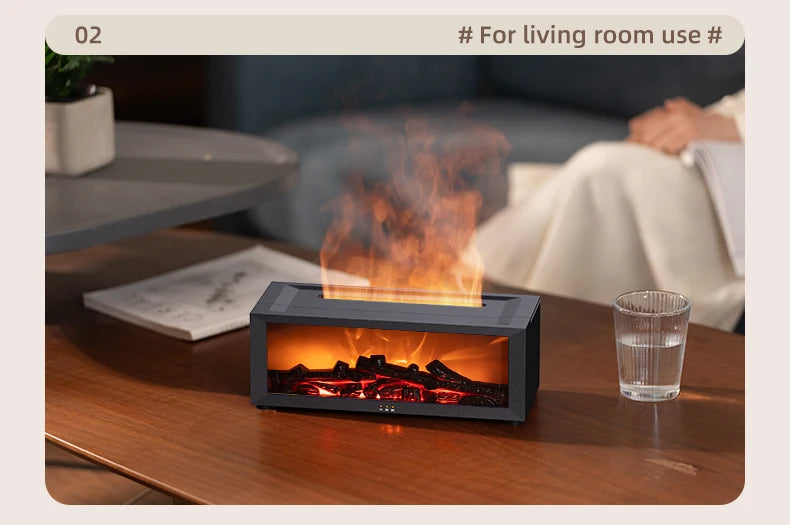 Flame Humidifier Simulated Fireplace At Night Time Remote Control Bass Large Spray Aroma Diffuser Oil Christmas Gifts