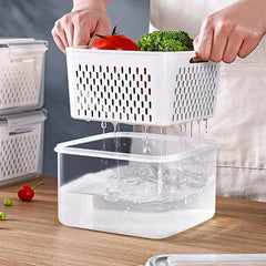 Lot de 3 boîtes de conservation pour réfrigérateur avec couvercles et passoire, boîtes de rangement pour fruits et légumes