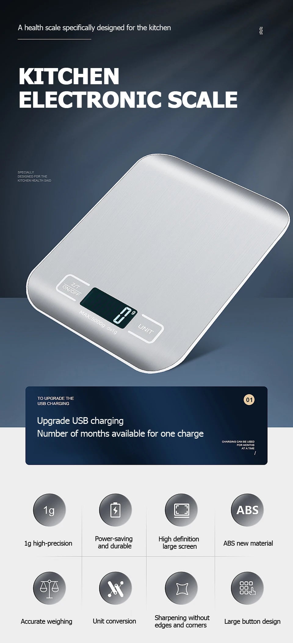 Báscula de cocina digital de 5 kg/10 kg con pantalla LCD, báscula electrónica de acero inoxidable, para el hogar, joyería, alimentos, aperitivos, herramientas para hornear