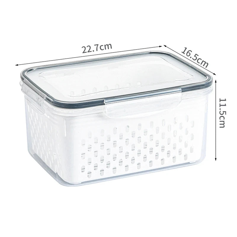 Lot de 3 boîtes de conservation pour réfrigérateur avec couvercles et passoire, boîtes de rangement pour fruits et légumes