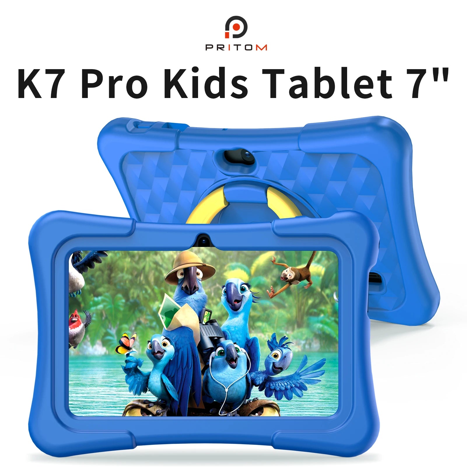 PRITOM Tablet for Kids 7 Inch Android 11 32 GB WiFi Bluetooth Dual Camera Educational Software Installed with Proof Case