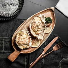 Japanese Style High Aesthetic Wooden Leaf Shaped Afternoon Tea Snack Tray,  Western Food Sushi Tray Dessert Fruits Dining Plate