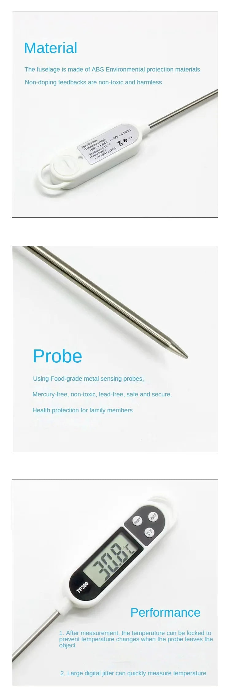 Digital Kitchen Thermometer Digital Temperature MeasuringTool for Meat Electronic Food Thermometer LCD Display Food Thermometer