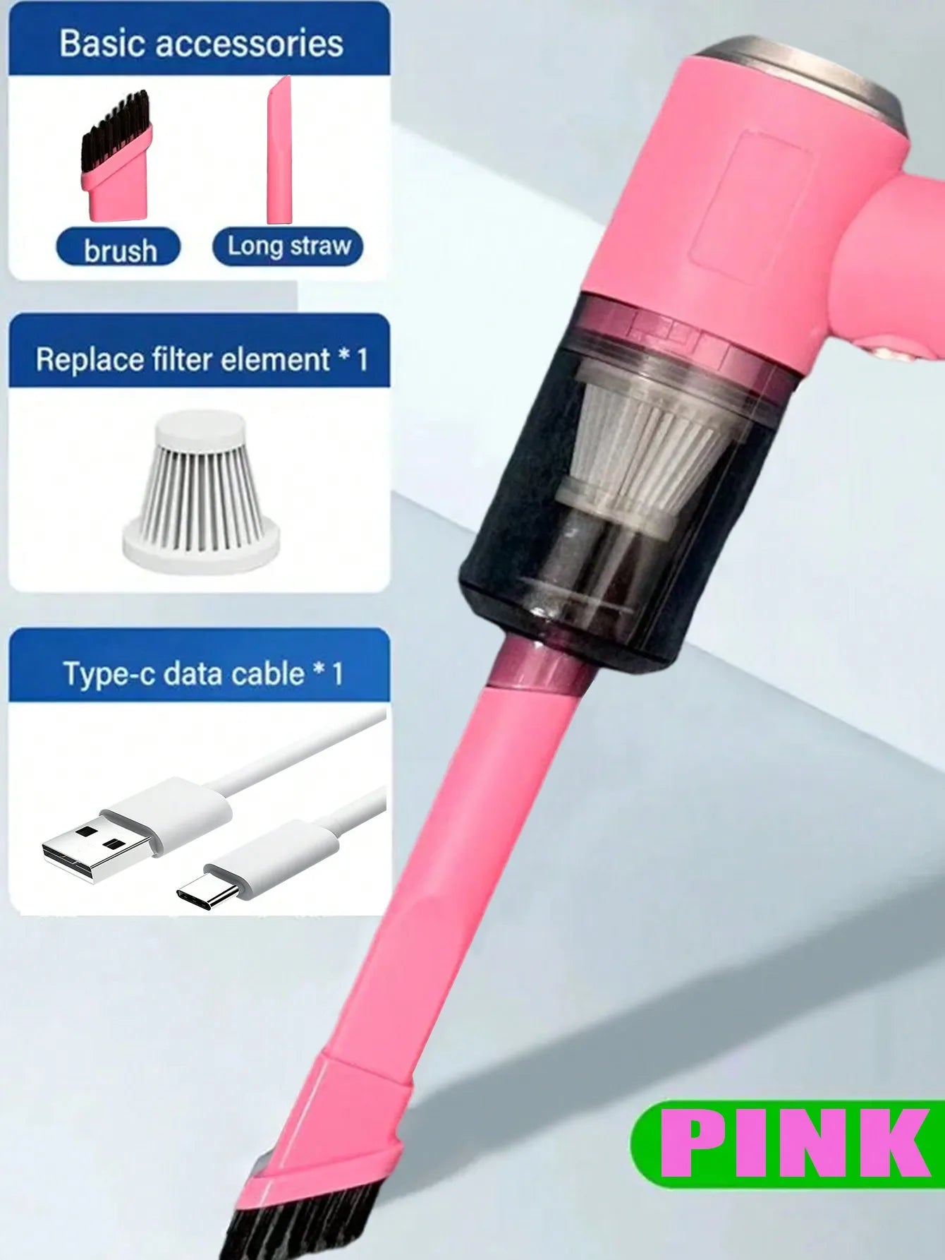Aspiradora 3 en 1 con succión y soplado integrados, aspiradora combinada con carga USB, aspiradora pequeña para coche y hogar.