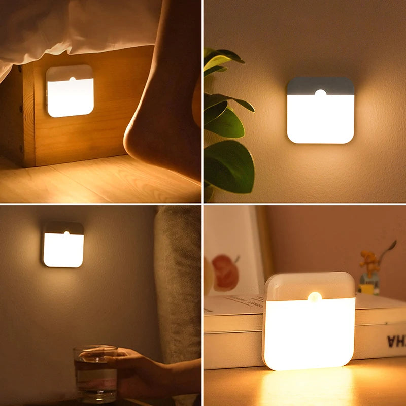 Veilleuse LED sans fil, lanterne murale rechargeable avec détecteur de mouvement, idéale pour le camping, l'été, les escaliers, les placards, la cuisine et les toilettes.
