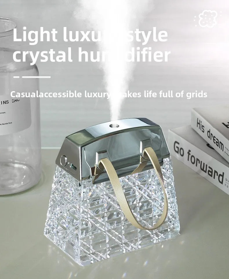 Crystal Bag Air Humidifier 300ML USB Rechargeable Aroma Diffuser Essential Oils Color Lights Mist Sprayer for Home Bedroom Gift
