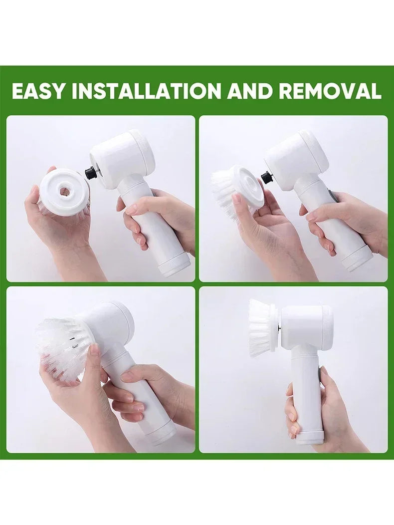 Electric Spin Scrubber, Bathroom Cordless Cleaning Brush Power Scrubber with 5 Replaceable Brush Heads, Electric Cleaning Brush