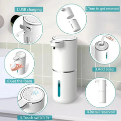 Automatic Soap Dispenser Touchless Foaming Soap Dispenser 380ml USB Rechargeable Electric 4 Level Adjustable Foam Soap Dispenser
