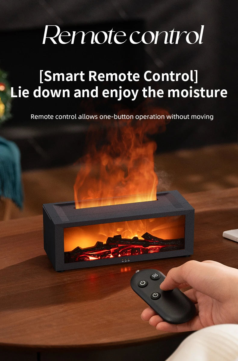 Flame Humidifier Simulated Fireplace At Night Time Remote Control Bass Large Spray Aroma Diffuser Oil Christmas Gifts