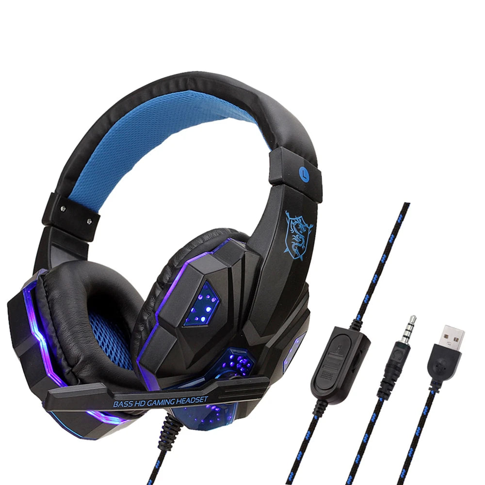 Auriculares para juegos con luz LED, micrófono, estéreo, graves profundos, para PC, portátil, PS4, Xbox