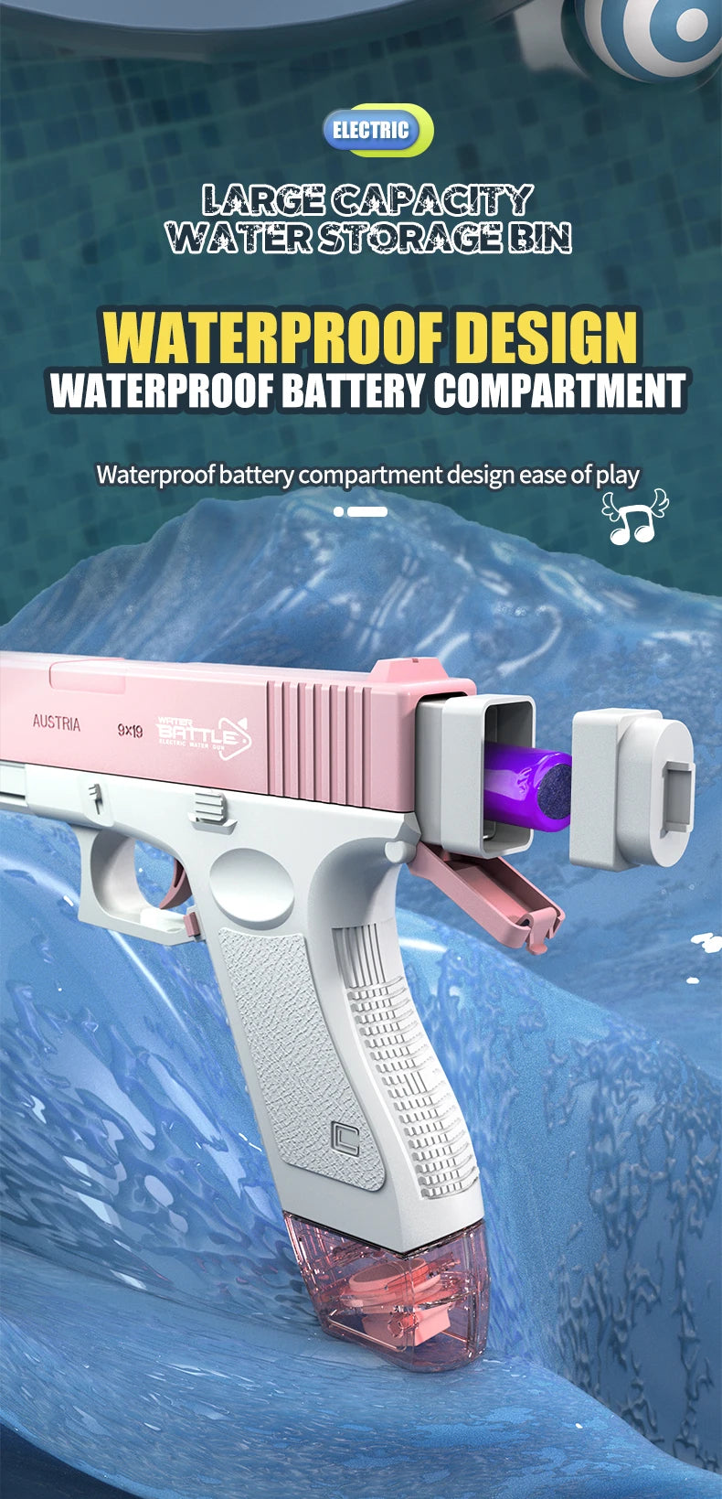 Pistolet à eau électrique, pistolet à eau automatique, grande capacité, jouet pour l'été, la plage, la piscine, les fêtes