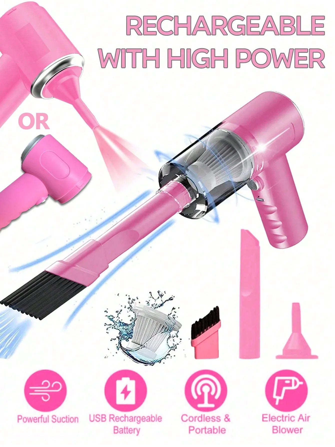 Aspiradora 3 en 1 con succión y soplado integrados, aspiradora combinada con carga USB, aspiradora pequeña para coche y hogar.