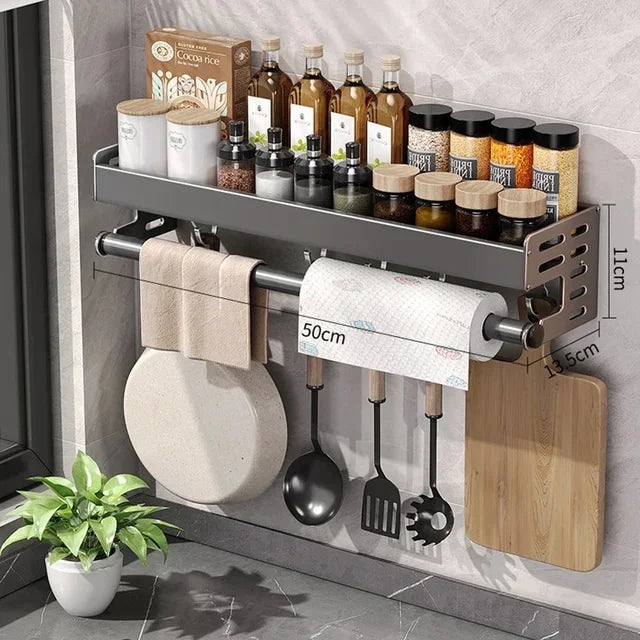 Estante de especias de cocina de pared, estante para condimentos, estante multifuncional para utensilios domésticos, organizadores colgantes de cocina