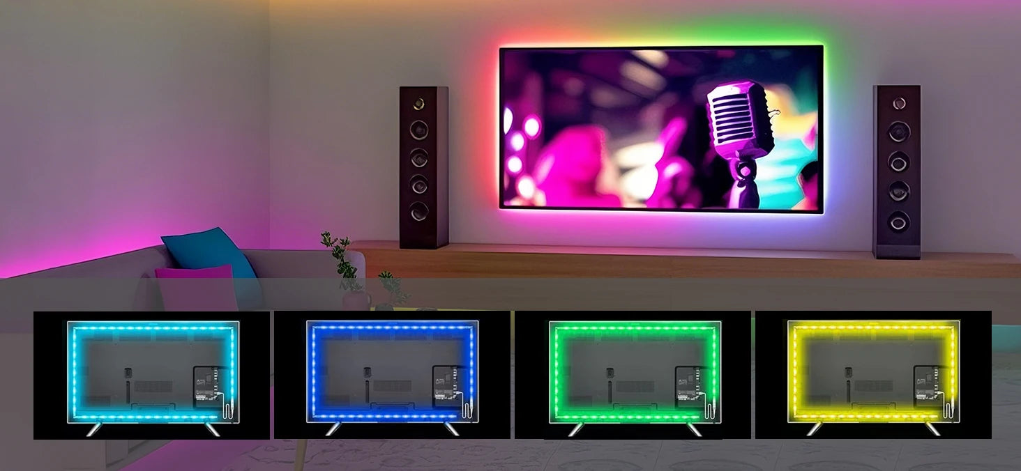 GIPOYENT TV LED Backlight Light Strip Bluetooth APP Control Music Sync RGB Color Changi Backlight For TV 32-60 Inch 3M-10M
