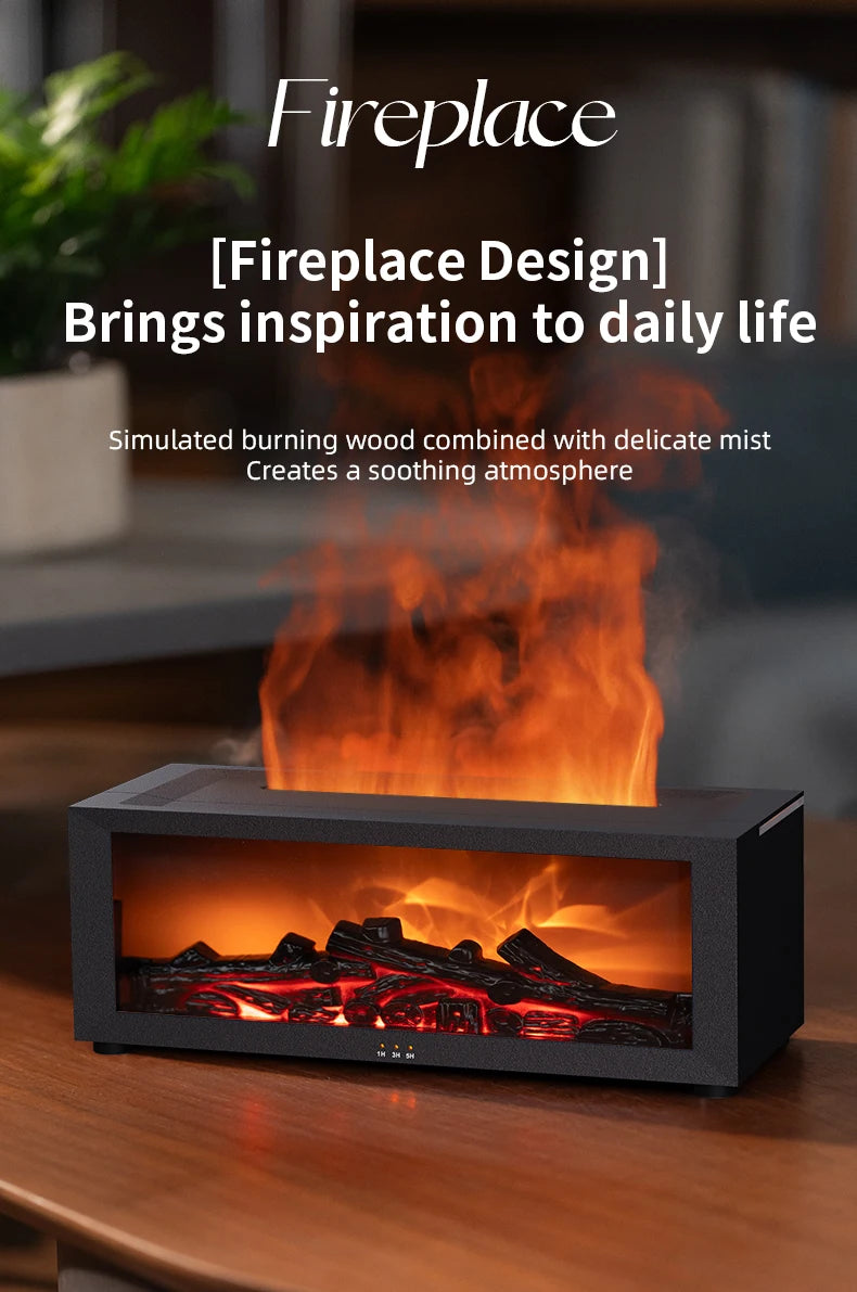 Flame Humidifier Simulated Fireplace At Night Time Remote Control Bass Large Spray Aroma Diffuser Oil Christmas Gifts
