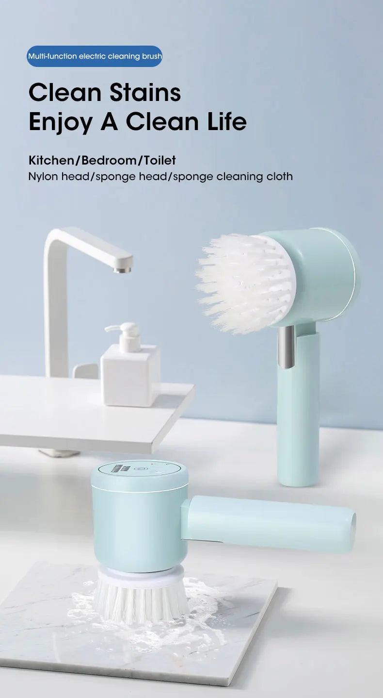 Electric Spin Scrubber, Bathroom Cordless Cleaning Brush Power Scrubber with 5 Replaceable Brush Heads, Electric Cleaning Brush