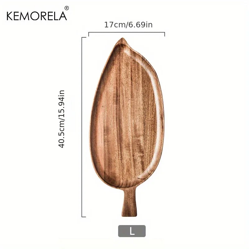 Japanese Style High Aesthetic Wooden Leaf Shaped Afternoon Tea Snack Tray,  Western Food Sushi Tray Dessert Fruits Dining Plate
