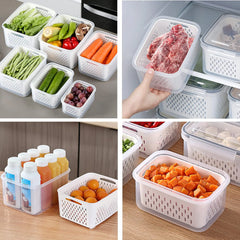 Lot de 3 boîtes de conservation pour réfrigérateur avec couvercles et passoire, boîtes de rangement pour fruits et légumes