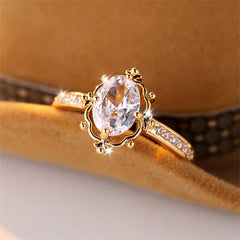 Delicate Female Oval Stone White Zircon Wedding Bands Antique Gold Color Promise Engagement Rings For Women Mothers Day Jewelry