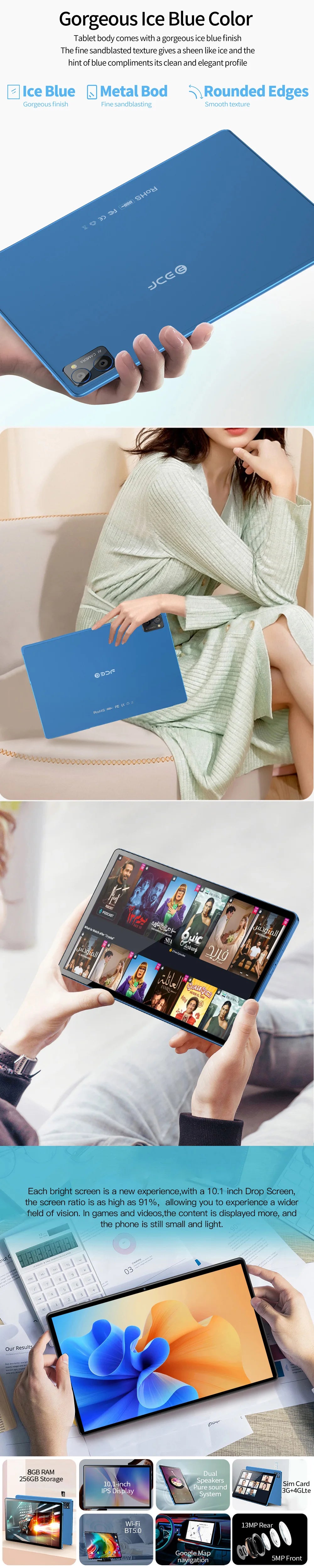 New 4G Pad Y7-BDF 10.1 Inch Android Tablets Octa Core 8GB RAM 256GB ROM 4G LTE 5G WiFi Tablet Pc Double SIM Card HD Display