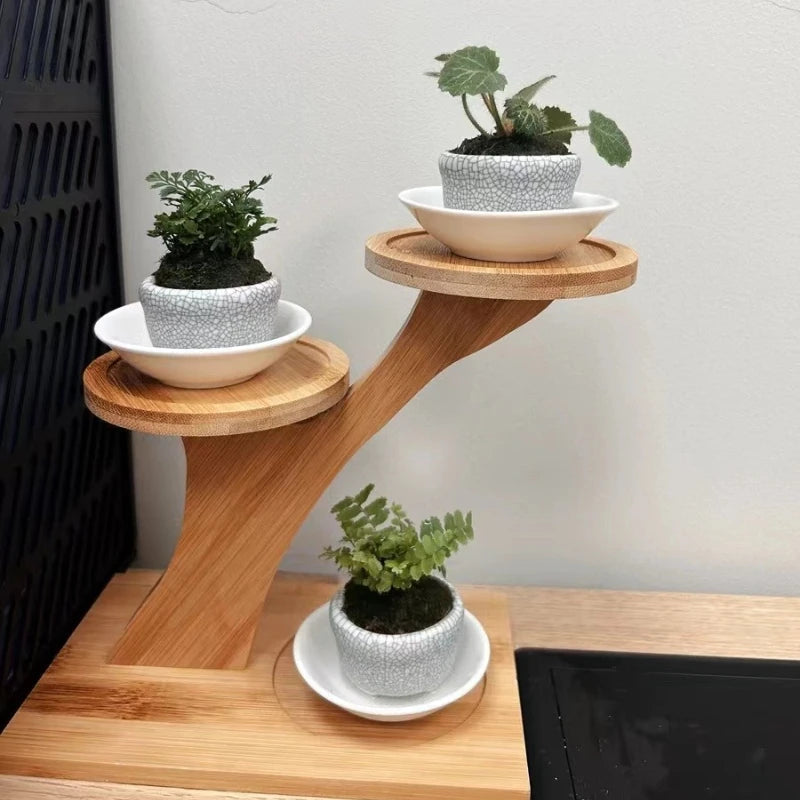 Estante de bambú de 2 niveles para el hogar y la oficina, diseño compacto, perfecto para escritorios y balcones.