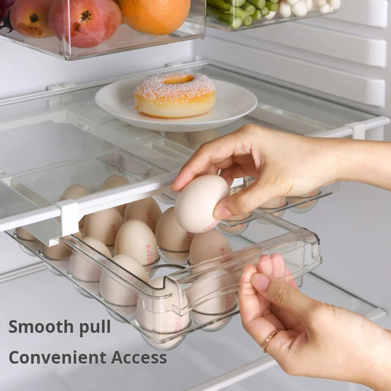 Caja de almacenamiento de huevos para refrigerador, estilo cajón, para alimentos, frutas y huevos, soporte para huevos, caja de plástico para mantener frescos los huevos.