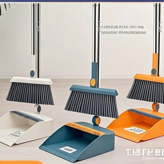 3-in-1 Rotatable Foldable Magnetic Broom and Dustpan Set with Thick Bristles for Pet Hair Removal Home Cleaning