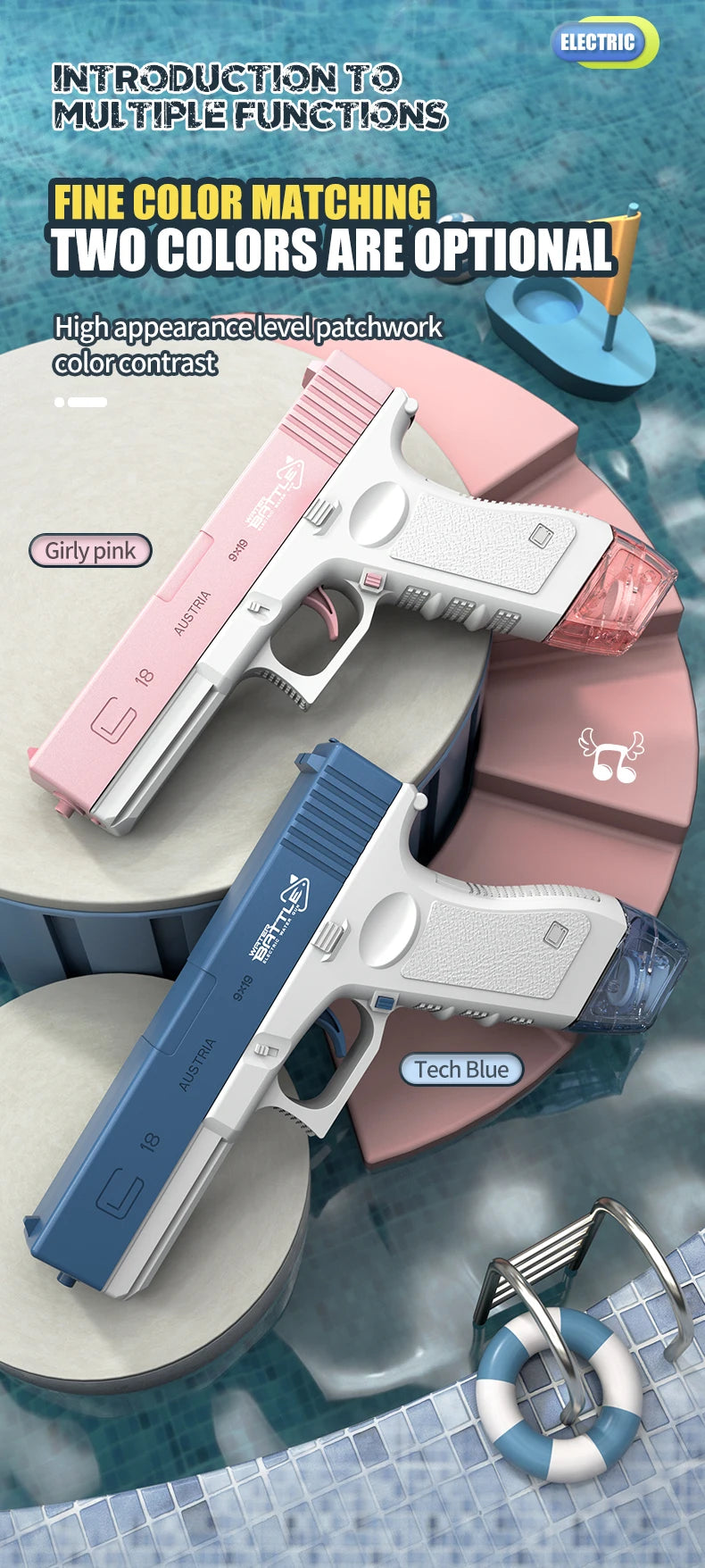 Pistolet à eau électrique, pistolet à eau automatique, grande capacité, jouet pour l'été, la plage, la piscine, les fêtes