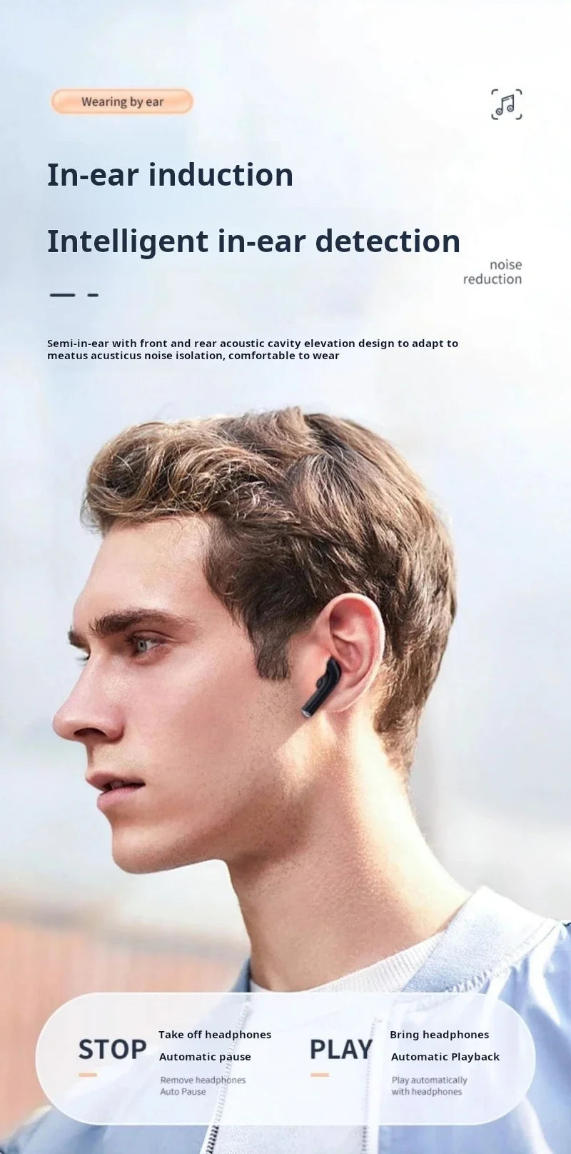 Auriculares inalámbricos Sony True con sonido estéreo HIFI, Bluetooth, pantalla táctil, para iPhone y Samsung. Cable para auriculares.