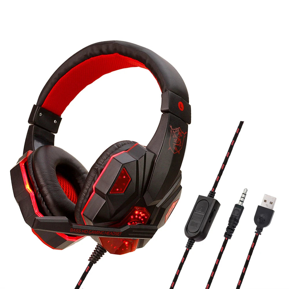 Auriculares para juegos con luz LED, micrófono, estéreo, graves profundos, para PC, portátil, PS4, Xbox