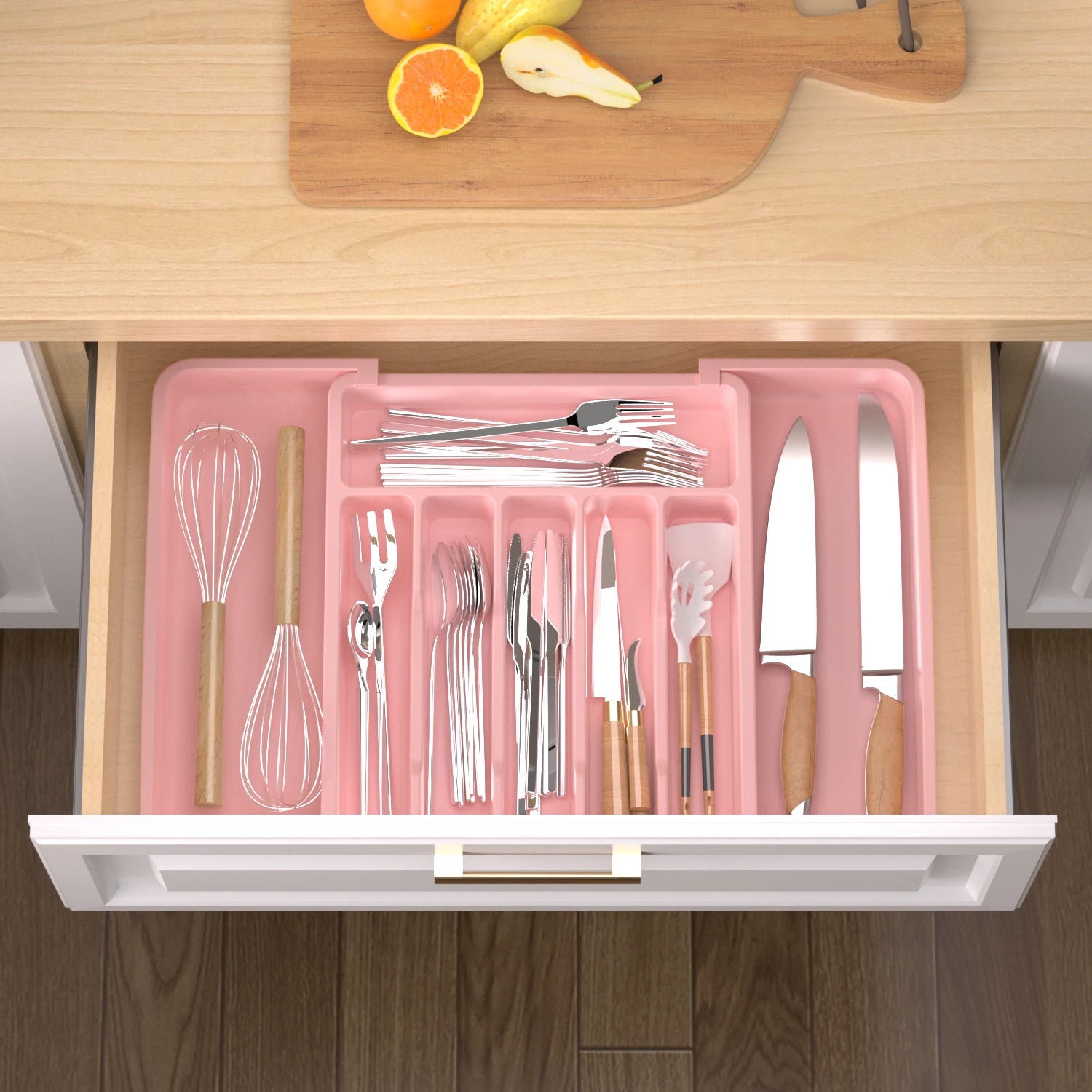 Silverware Drawer Organizer, Expandable Utensil Tray for Kitchen, BPA Free Flatware and Cutlery Holder, Adjustable Plastic Stora