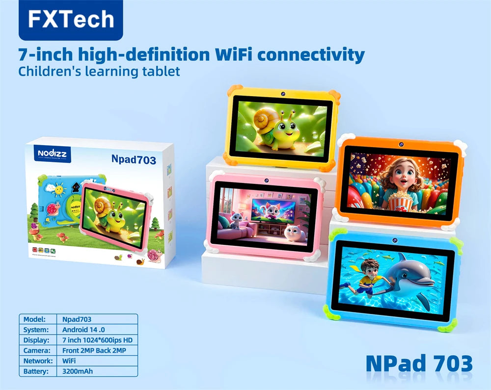 Kids Tablet 4GB + 128GB Memory Napd 703 Tablet 4 Core 7.01 HD Display 3200mAh WIFI-5G Android 14 Tablets for Children Girls 2025