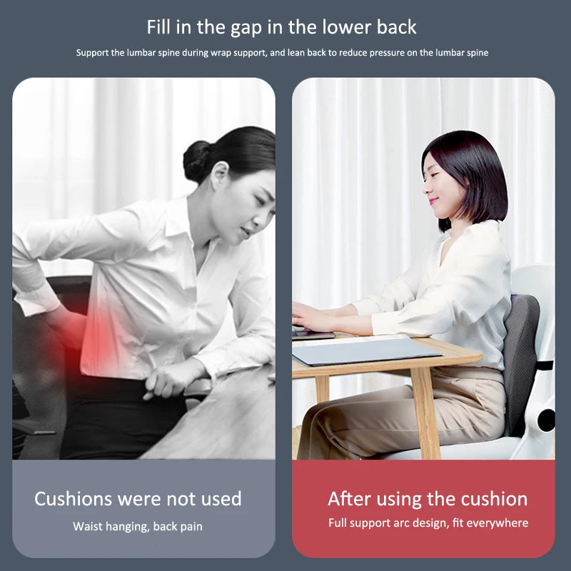 Memory Foam Seat Cushion Waist Back Support Pillow Set Orthopedic Ergonomic Coccyx Relief Hip Lumbar Pad for Office Chair Car