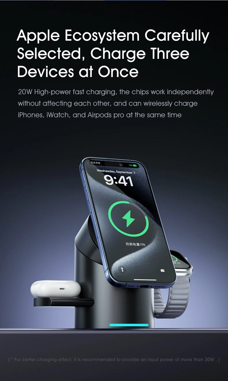 New Smart 15W Qi2 3 In 1 Magsafe Magnetic Autorotation Wireless Charger For iPhone iWatch Airpods Fast Charging Dock Station