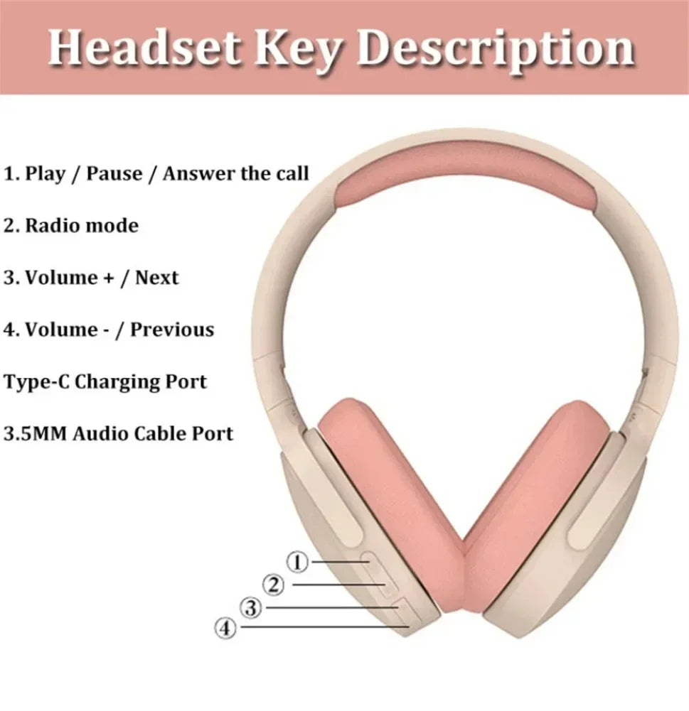 P2961 Bluetooth Headphone Over Ear Stereo HIFI Headset True Wireless Sports With Earphone TF/AUX Music Player with MIC for Gift