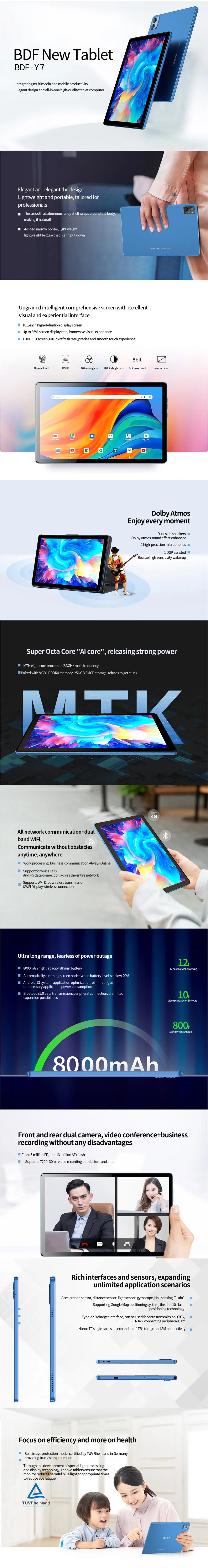 New 4G Pad Y7-BDF 10.1 Inch Android Tablets Octa Core 8GB RAM 256GB ROM 4G LTE 5G WiFi Tablet Pc Double SIM Card HD Display
