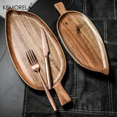 Japanese Style High Aesthetic Wooden Leaf Shaped Afternoon Tea Snack Tray,  Western Food Sushi Tray Dessert Fruits Dining Plate