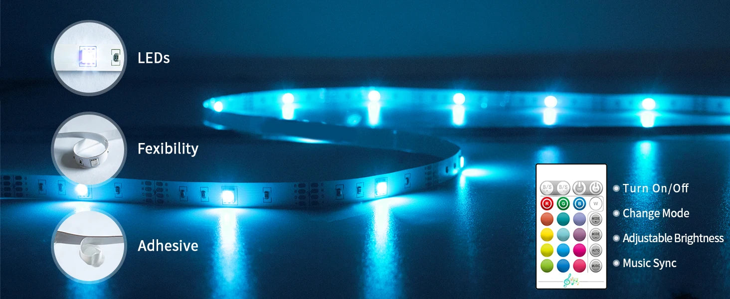 GIPOYENT TV LED Backlight Light Strip Bluetooth APP Control Music Sync RGB Color Changi Backlight For TV 32-60 Inch 3M-10M
