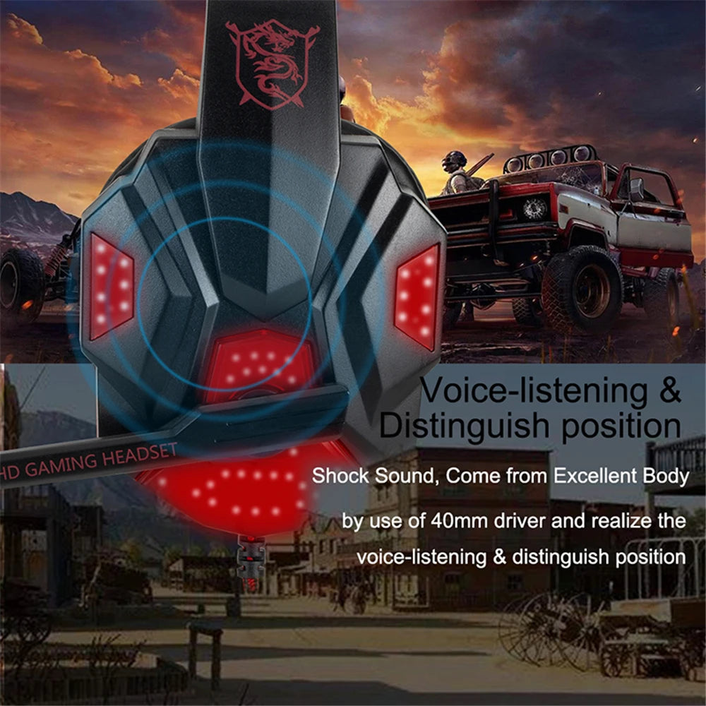 Auriculares para juegos con luz LED, micrófono, estéreo, graves profundos, para PC, portátil, PS4, Xbox